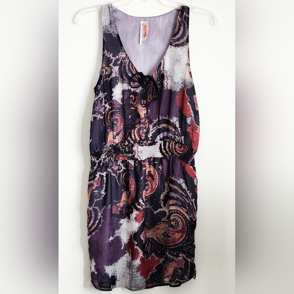 Free People Falling For Georgette Misses LaceUp Tie Paisley Mini Dress Sz XS